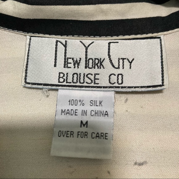 Cream and Black Vertical Striped Silk Blouse - Picture 3 of 4